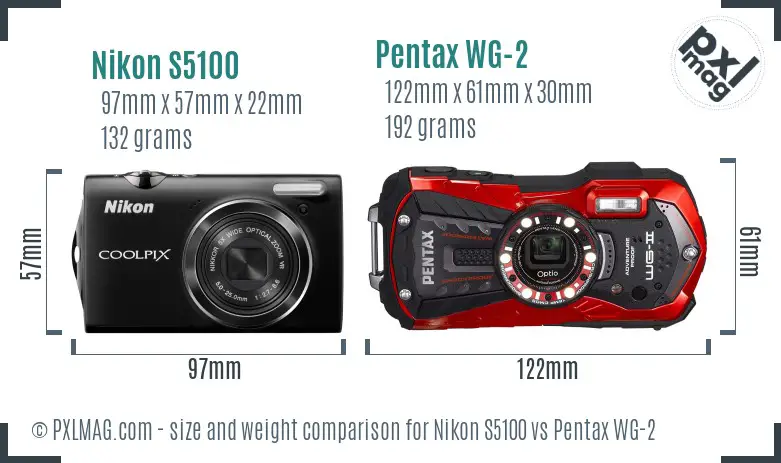 Nikon S5100 vs Pentax WG-2 size comparison