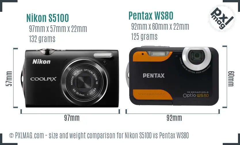 Nikon S5100 vs Pentax WS80 size comparison Nikon S5100 vs Pentax WS80 size comparison