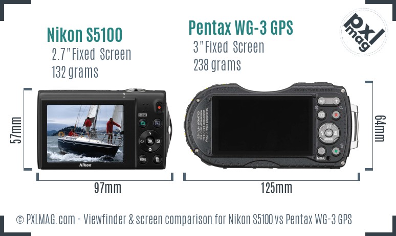 Nikon S5100 vs Pentax WG-3 GPS Screen and Viewfinder comparison