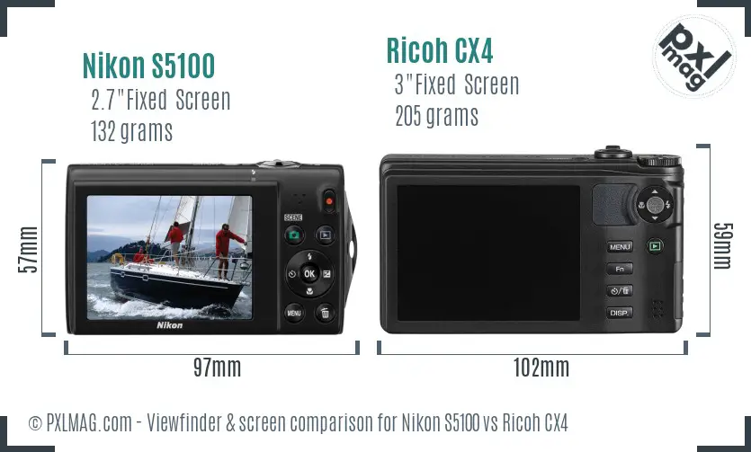 Nikon S5100 vs Ricoh CX4 Screen and Viewfinder comparison