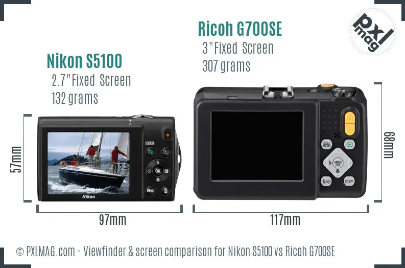 Nikon S5100 vs Ricoh G700SE Screen and Viewfinder comparison