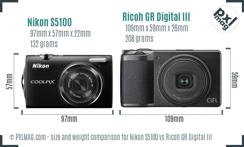 Nikon S5100 vs Ricoh GR Digital III size comparison Nikon S5100 vs Ricoh GR Digital III size comparison