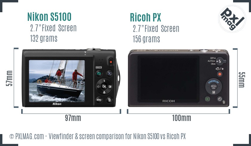 Nikon S5100 vs Ricoh PX Screen and Viewfinder comparison
