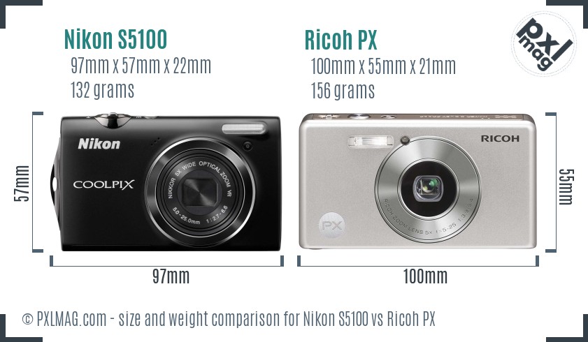 Nikon S5100 vs Ricoh PX size comparison Nikon S5100 vs Ricoh PX size comparison
