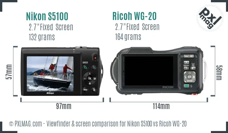 Nikon S5100 vs Ricoh WG-20 Screen and Viewfinder comparison
