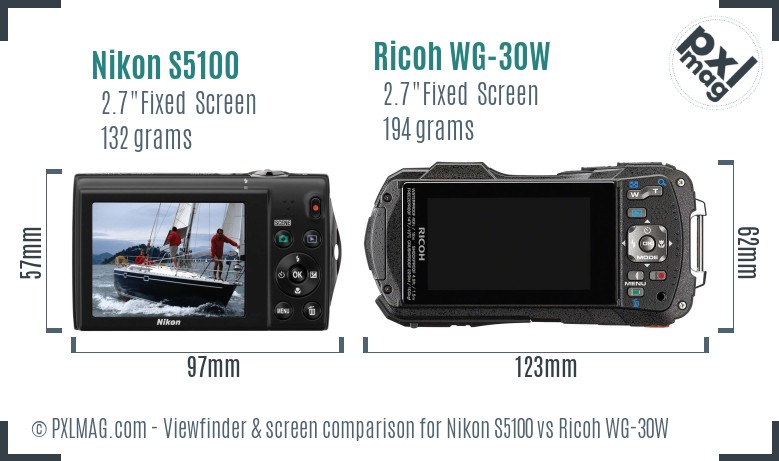 Nikon S5100 vs Ricoh WG-30W Screen and Viewfinder comparison