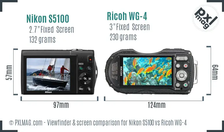 Nikon S5100 vs Ricoh WG-4 Screen and Viewfinder comparison