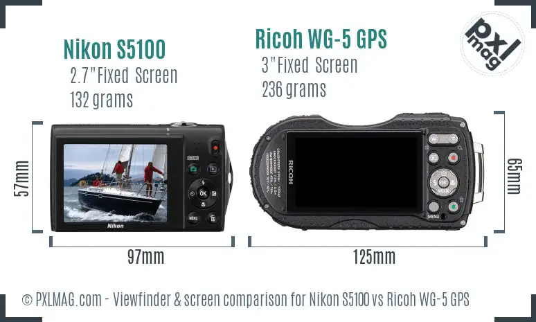 Nikon S5100 vs Ricoh WG-5 GPS Screen and Viewfinder comparison