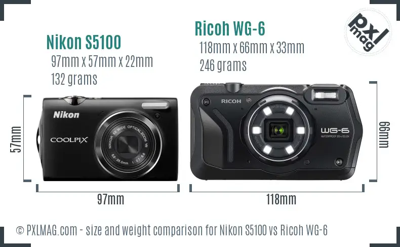 Nikon S5100 vs Ricoh WG-6 size comparison Nikon S5100 vs Ricoh WG-6 size comparison