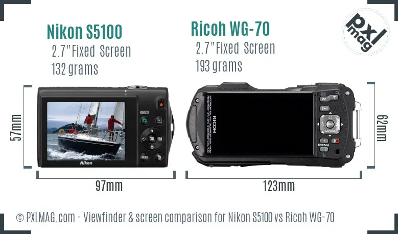 Nikon S5100 vs Ricoh WG-70 Screen and Viewfinder comparison