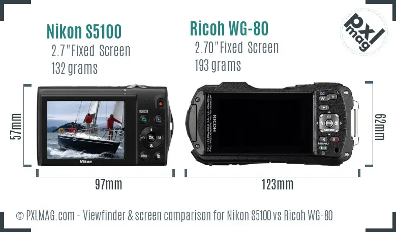 Nikon S5100 vs Ricoh WG-80 Screen and Viewfinder comparison