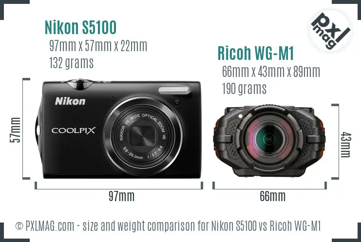 Nikon S5100 vs Ricoh WG-M1 size comparison Nikon S5100 vs Ricoh WG-M1 size comparison