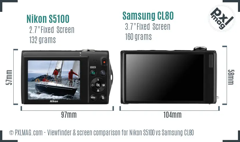 Nikon S5100 vs Samsung CL80 Screen and Viewfinder comparison