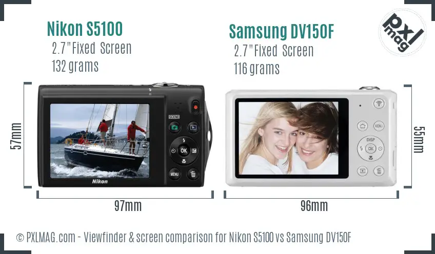 Nikon S5100 vs Samsung DV150F Screen and Viewfinder comparison