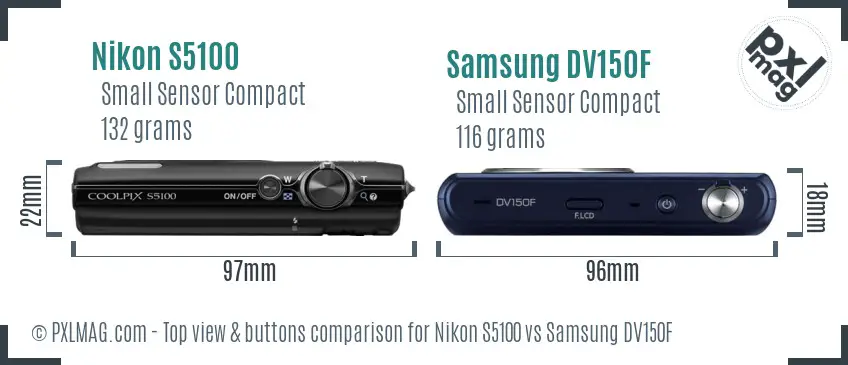 Nikon S5100 vs Samsung DV150F top view buttons comparison