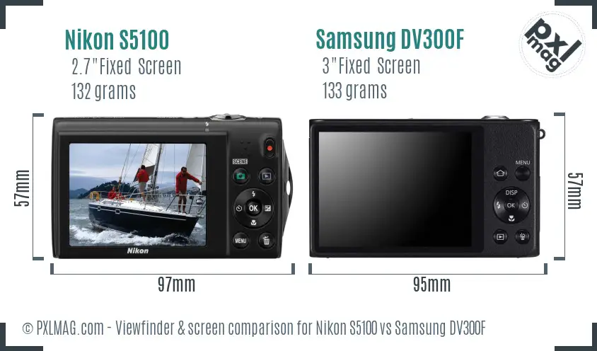 Nikon S5100 vs Samsung DV300F Screen and Viewfinder comparison