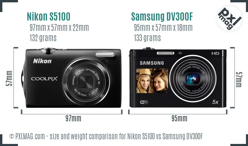 Nikon S5100 vs Samsung DV300F size comparison