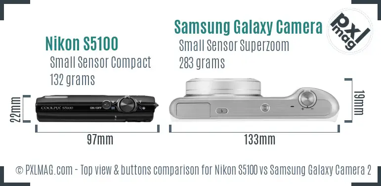 Nikon S5100 vs Samsung Galaxy Camera 2 top view buttons comparison