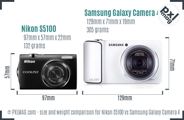 Nikon S5100 vs Samsung Galaxy Camera 4G size comparison