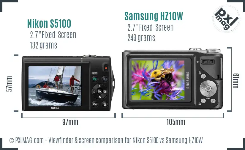 Nikon S5100 vs Samsung HZ10W Screen and Viewfinder comparison