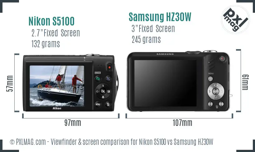 Nikon S5100 vs Samsung HZ30W Screen and Viewfinder comparison