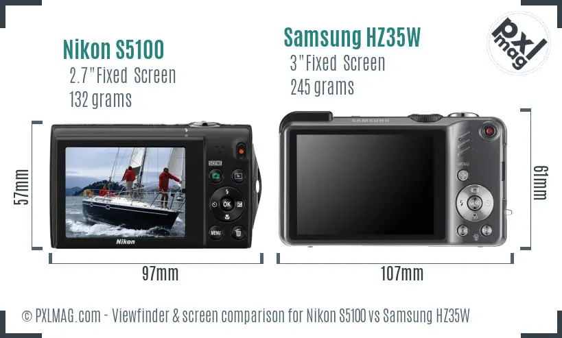 Nikon S5100 vs Samsung HZ35W Screen and Viewfinder comparison