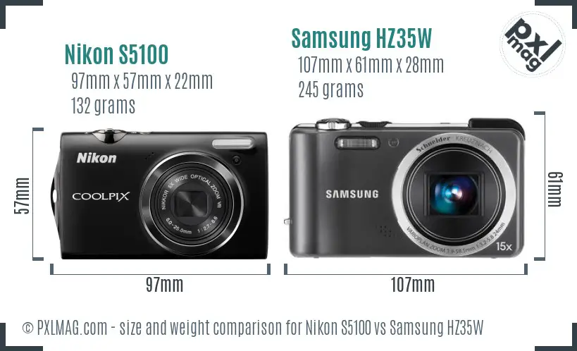 Nikon S5100 vs Samsung HZ35W size comparison