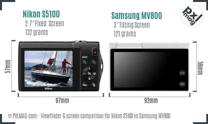 Nikon S5100 vs Samsung MV800 Screen and Viewfinder comparison