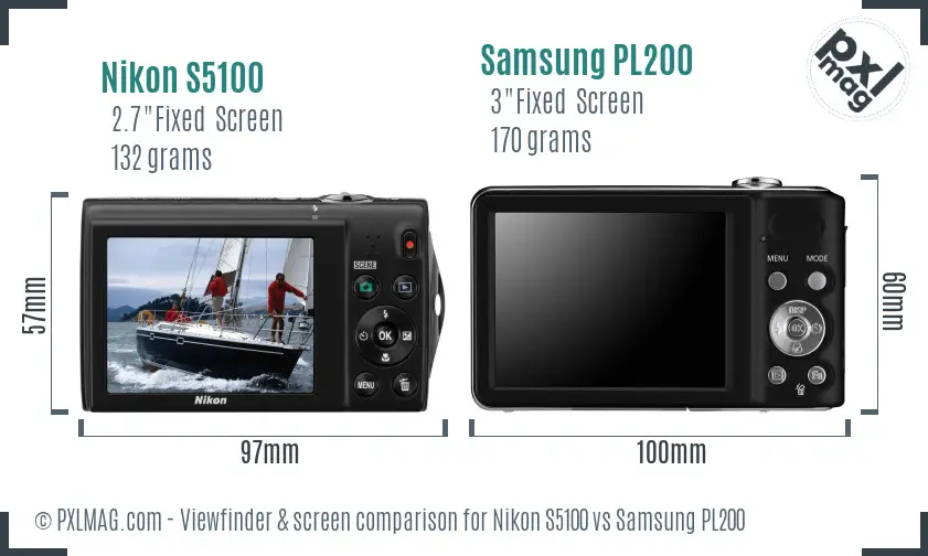 Nikon S5100 vs Samsung PL200 Screen and Viewfinder comparison