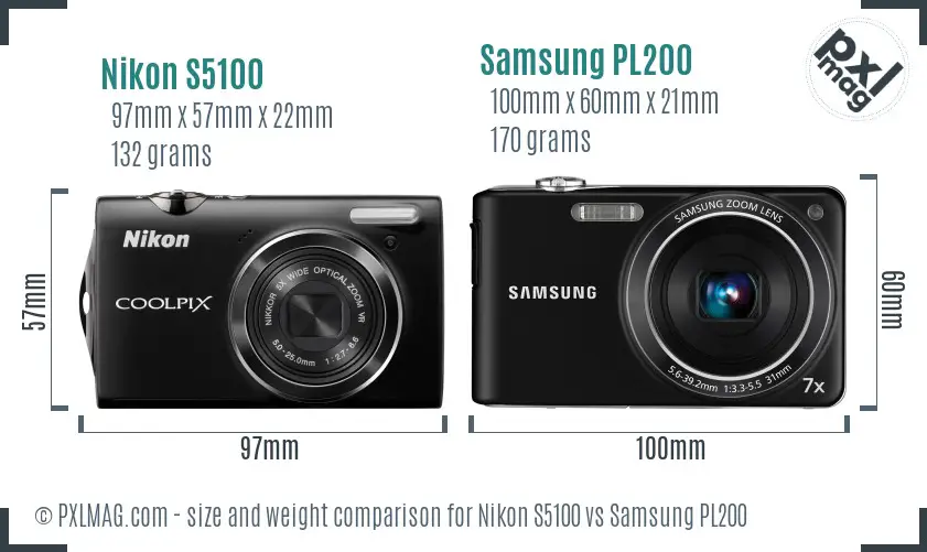 Nikon S5100 vs Samsung PL200 size comparison