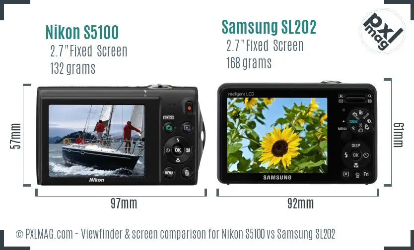 Nikon S5100 vs Samsung SL202 Screen and Viewfinder comparison Nikon S5100 vs Samsung SL202 Screen and Viewfinder comparison