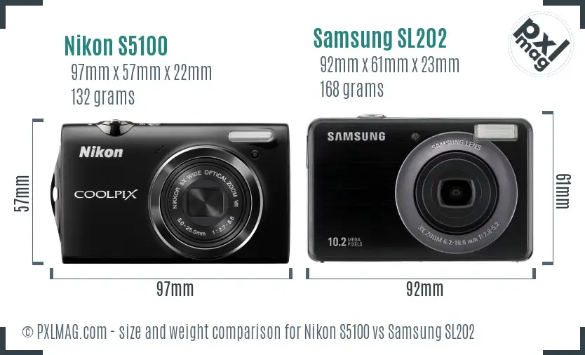 Nikon S5100 vs Samsung SL202 size comparison Nikon S5100 vs Samsung SL202 size comparison