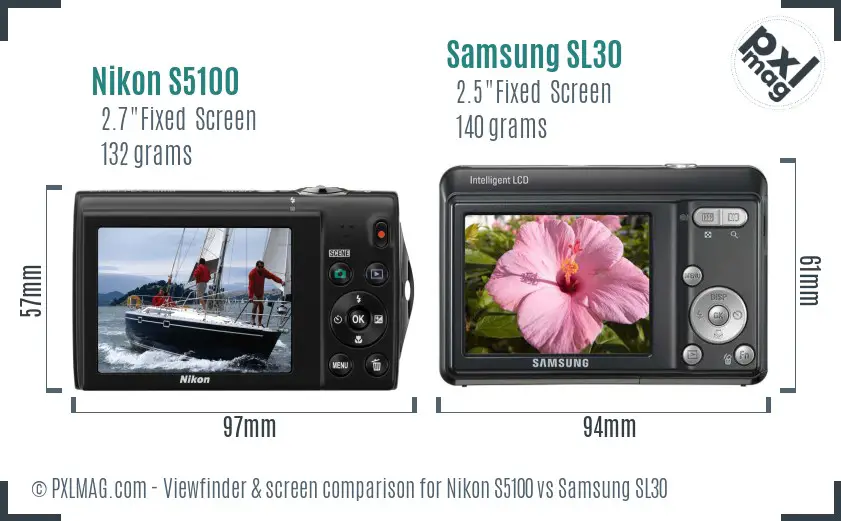 Nikon S5100 vs Samsung SL30 Screen and Viewfinder comparison Nikon S5100 vs Samsung SL30 Screen and Viewfinder comparison