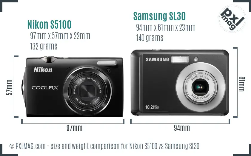 Nikon S5100 vs Samsung SL30 size comparison Nikon S5100 vs Samsung SL30 size comparison