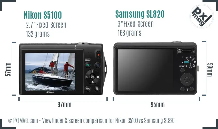 Nikon S5100 vs Samsung SL820 Screen and Viewfinder comparison