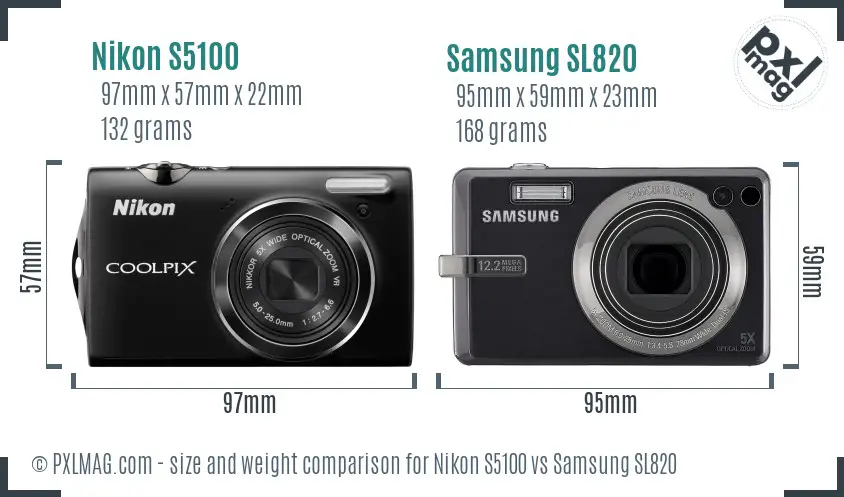 Nikon S5100 vs Samsung SL820 size comparison