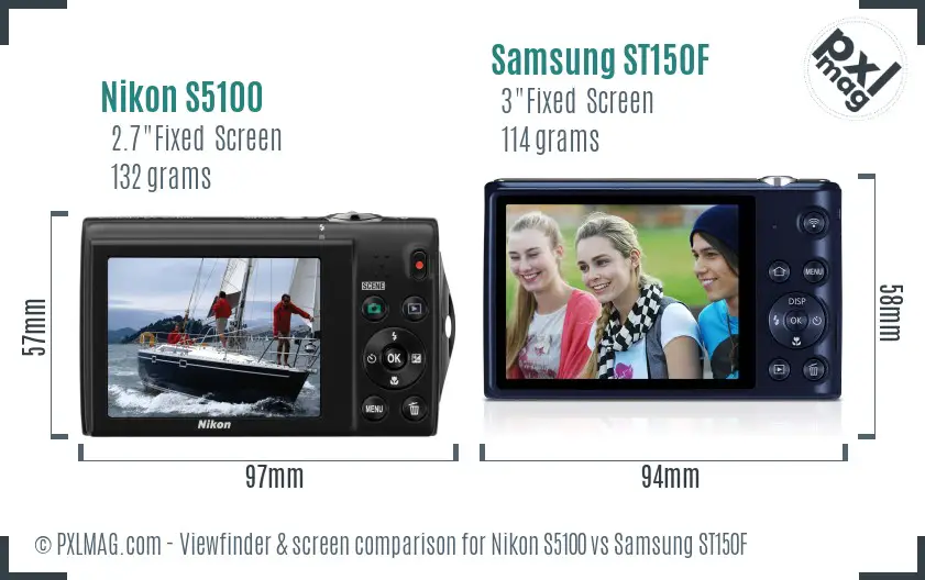 Nikon S5100 vs Samsung ST150F Screen and Viewfinder comparison