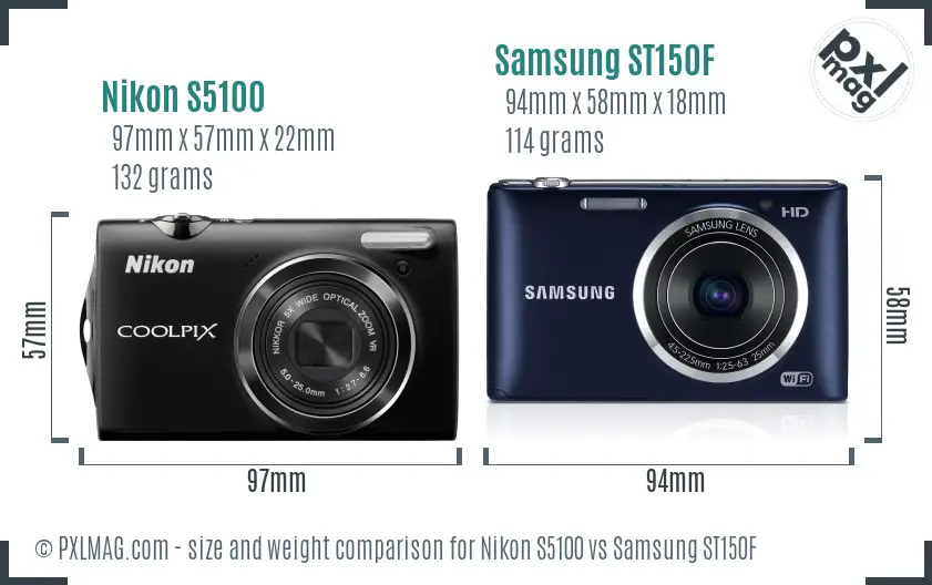 Nikon S5100 vs Samsung ST150F size comparison