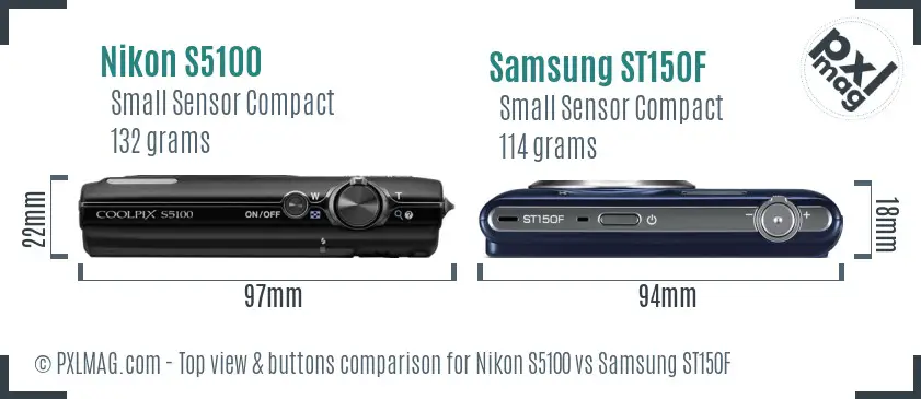 Nikon S5100 vs Samsung ST150F top view buttons comparison