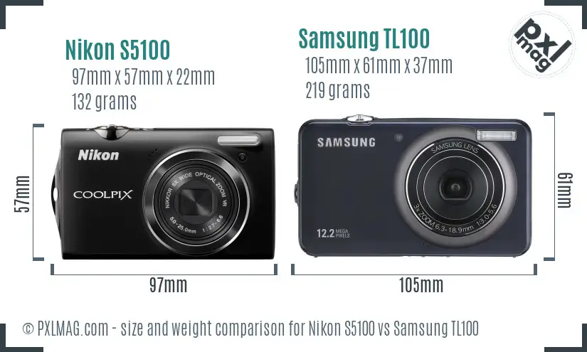 Nikon S5100 vs Samsung TL100 size comparison