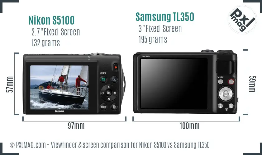 Nikon S5100 vs Samsung TL350 Screen and Viewfinder comparison