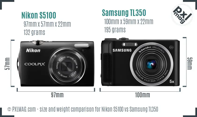 Nikon S5100 vs Samsung TL350 size comparison
