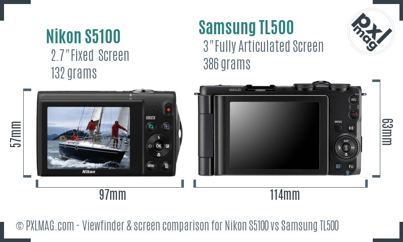 Nikon S5100 vs Samsung TL500 Screen and Viewfinder comparison