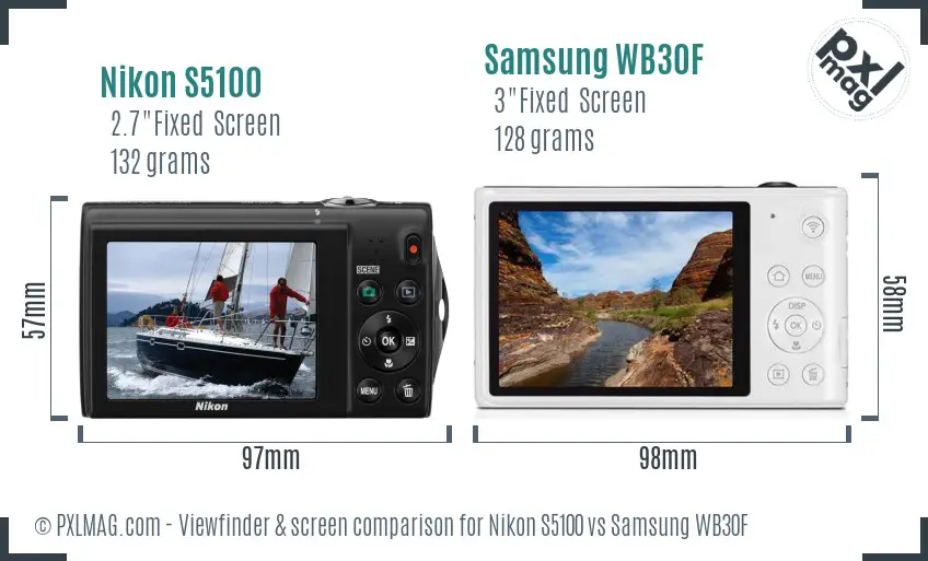 Nikon S5100 vs Samsung WB30F Screen and Viewfinder comparison
