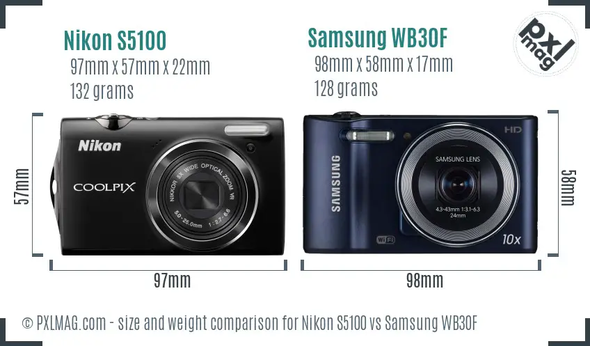 Nikon S5100 vs Samsung WB30F size comparison
