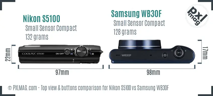 Nikon S5100 vs Samsung WB30F top view buttons comparison