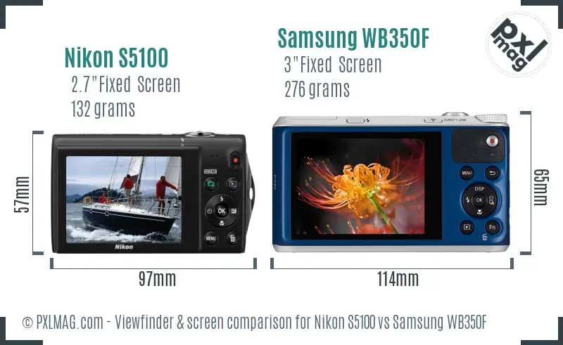Nikon S5100 vs Samsung WB350F Screen and Viewfinder comparison