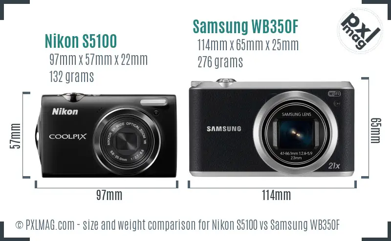 Nikon S5100 vs Samsung WB350F size comparison