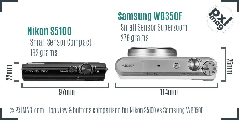 Nikon S5100 vs Samsung WB350F top view buttons comparison