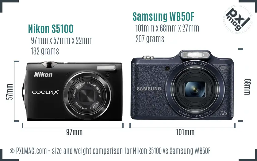 Nikon S5100 vs Samsung WB50F size comparison